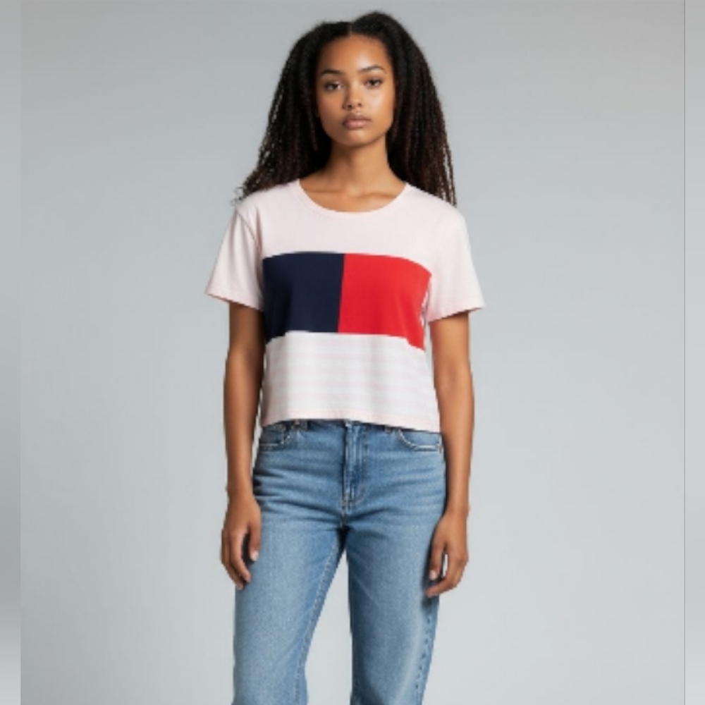 Tommy Hilfiger Denim Pink Cropped Fit Cotton Shirt Size Small